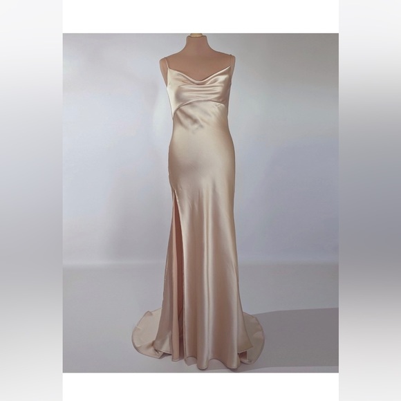 Champagne Silk Slip Dress - Picture 1 of 5
